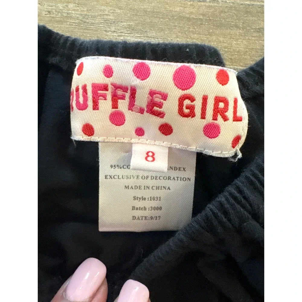 Ruffle Girl Girls Size 8 Black Sleeveless Gathered Neck A-Line top